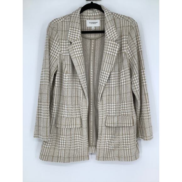 Liverpool Women's L Cream Tan Plaid Relaxed Fit Boyfriend Blazer Jacket G30-17 - Picture 2 of 7